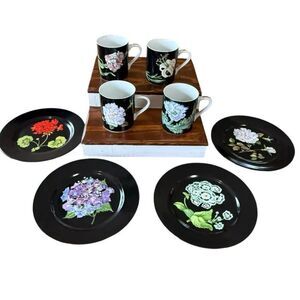 Vintage Tiffany & Co. Mrs. Delany's Flowers Set of 4 Porcelain Plates and 4 Mugs
